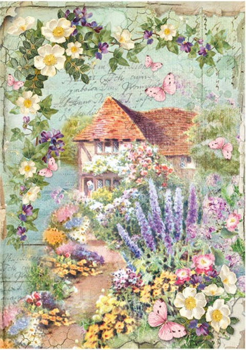Рисовая бумага для декупажа Домик в цветущем саду Stamperia